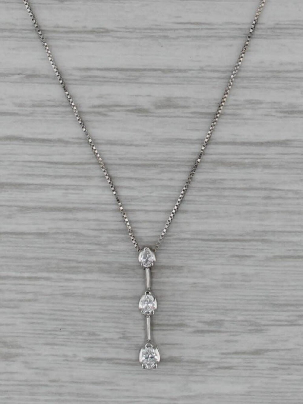 0.21ctw Diamond 3-Stone Journey Pendant Necklace 14k White Gold 19" Box Chain